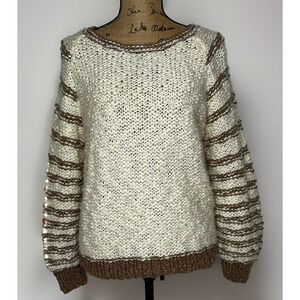 Excellence‎ Imports Vintage Hand Knit Sweater Italian Made Beige/ Brown M